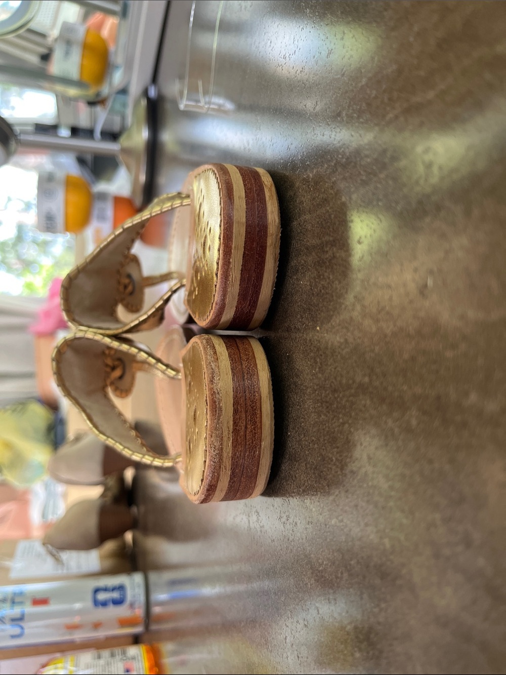 Jack Rogers Gold Leather Medallion Thong Sandals - Picture 3 of 4